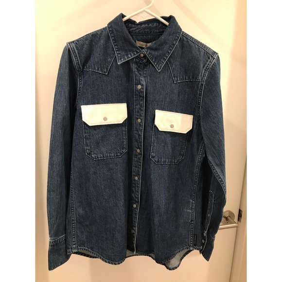 CK button up white stripe top - Picture 1 of 2